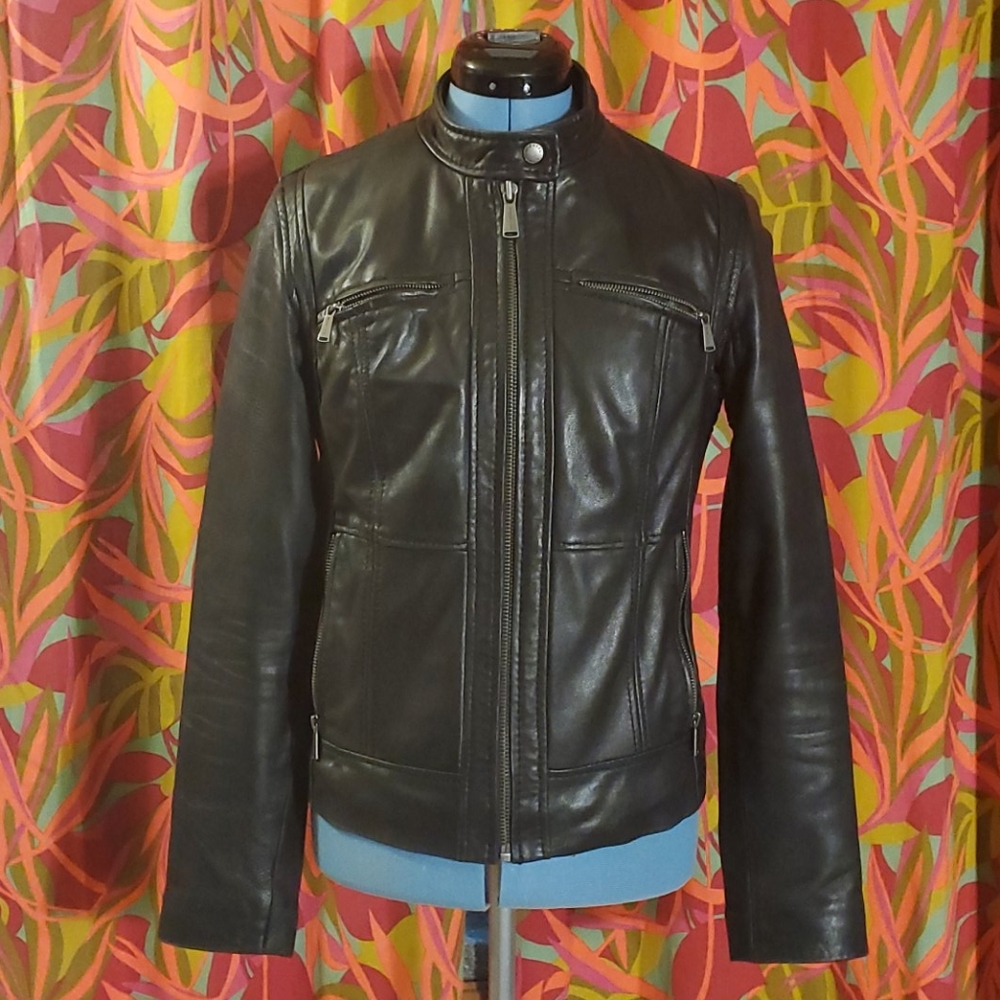 MICHAEL Michael Kors Black Leather Scuba Jacket